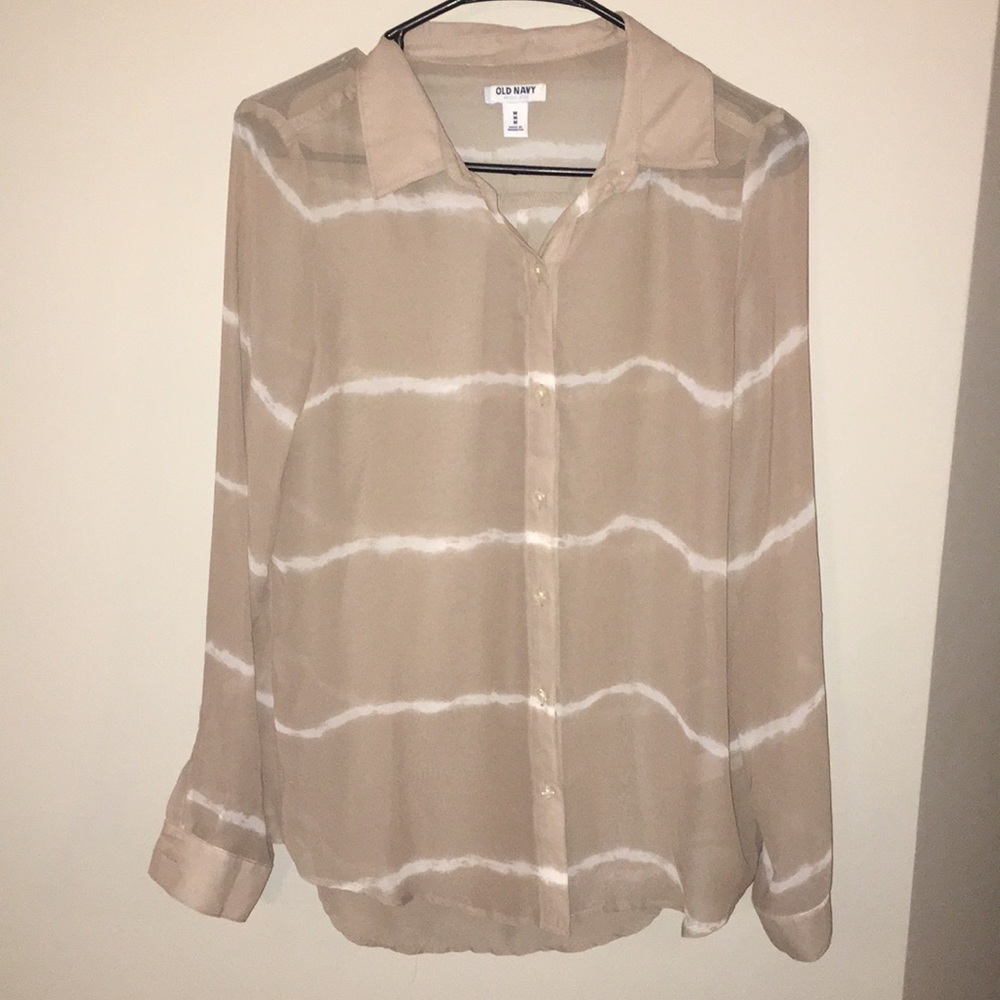 Sheer tan button-up blouse